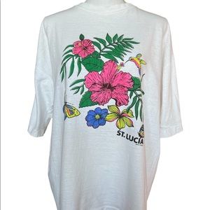 Vintage oversized graphic t shirt single stitch floral Hawaii